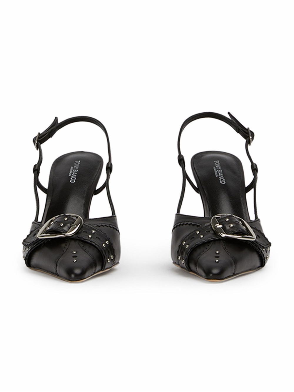 Tony Bianco Black Pointed Slingback Heels with Buckle Accent - Picture 3 of 5